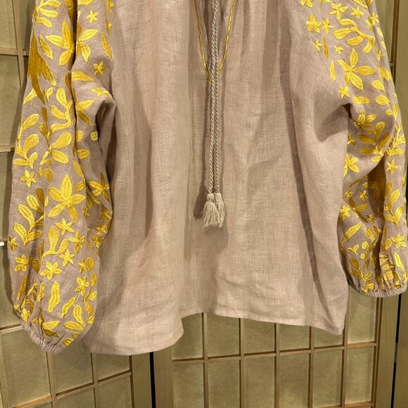 Voyageur by Mersea Palermo Embroidered Blouse Linen Top Women Size M Boho Floral - Picture 5 of 15